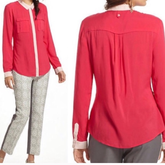 Anthropologie Maeve Bagatelle Button Down Hot Pink - Picture 1 of 6
